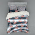 thumbnail image 1 of Ambesonne Floral Bedding Set 4 Pcs, Anchor Striped Backdrop, Queen, White Blue and Red, 1 of 2