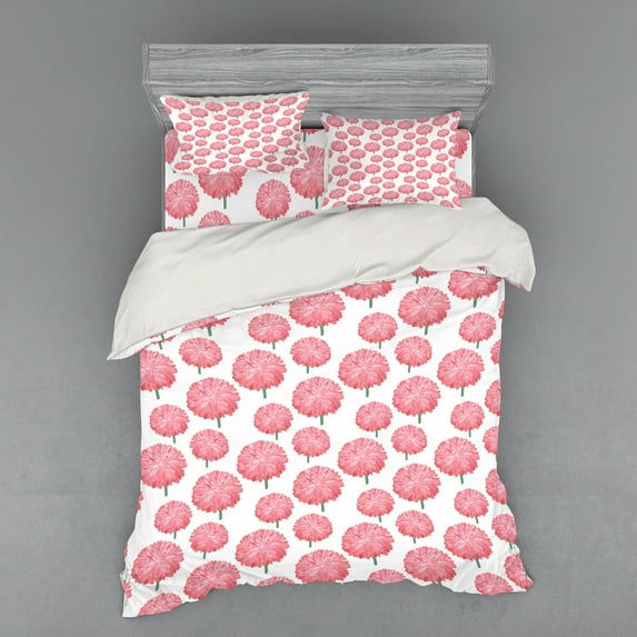Ambesonne Floral Bedding Set 4 Pcs, Botany Nature Growth, Queen, Pale Pink and Green