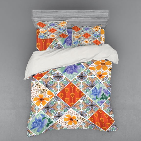 Ambesonne Floral Bedding Set 4 Pcs, Flower Feminine Summer, Queen, Multicolor