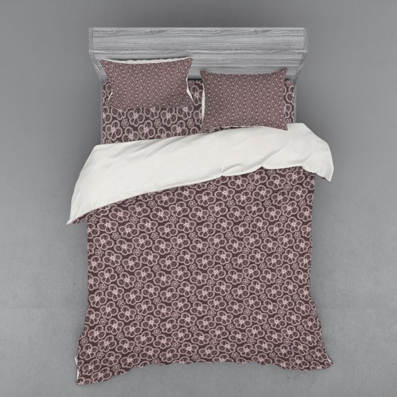 Ambesonne Floral Bedding Set 4 Pcs, Lacy Texture Inspiration, Queen, Mauve Taupe Pale Mauve