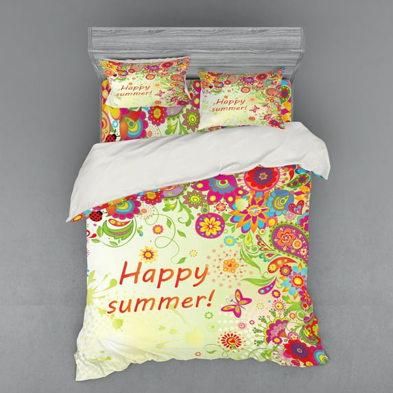 Ambesonne Floral Bedding Set 4 Pcs, Leaves Paisley, Queen, Multicolor
