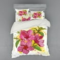 thumbnail image 1 of Ambesonne Floral Bedding Set 4 Pcs, Vibrant Hibiscus Flower, Queen, Earth Yellow Fuchsia, 1 of 3