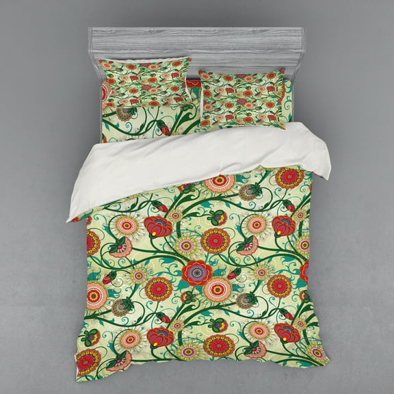 Ambesonne Floral Bedding Set 4 Pcs, Vintage Colorful Ornate, Queen, Multicolor