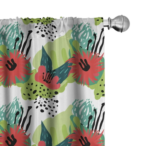 Ambesonne Floral Boho Window Curtains, Retro Flowers Leaves, Each 28" W x 63" L, Dark Seafoam Magenta