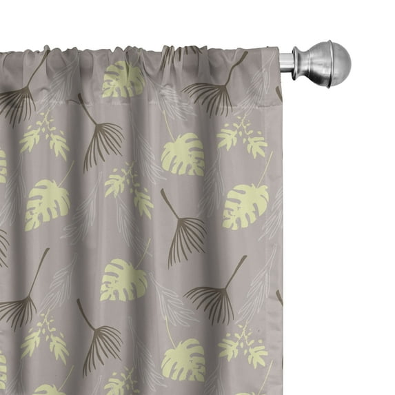 Ambesonne Floral Boho Curtains, Exotic Leaves Retro Art, Pair of 28"x84", Taupe Pastel Green