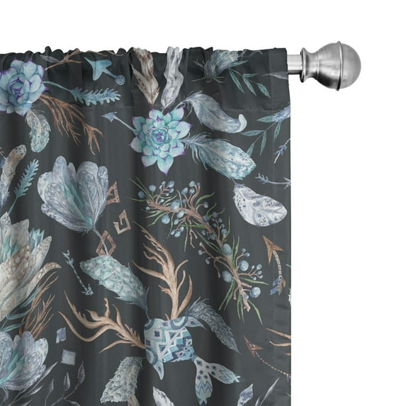 Ambesonne Floral Boho Curtains, Flowers Fantasy Print, Pair of 28"x84", Slate Blue Pale Mustard