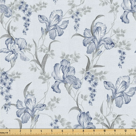 Ambesonne Floral Boho Fabric by the Yard Upholstery, Garden Scene Romance, 2 Yards, Pale Ceil Blue Pale Grey