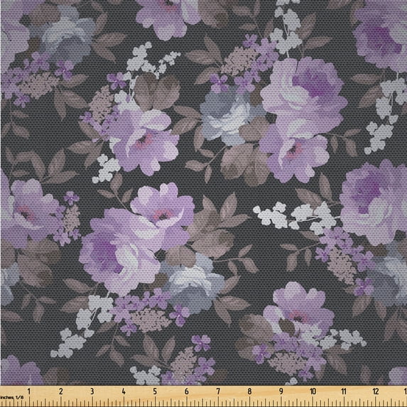Ambesonne Floral Boho Fabric by the Yard Upholstery, Gothic Flowers Print, 10 Yards, Pale Lilac Dusk Off White