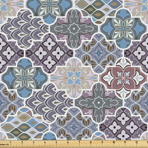 Ambesonne Floral Boho Fabric by the Yard Upholstery, Colorful Flowers Design, 2 Yards, Grey Pink Mauve Taupe