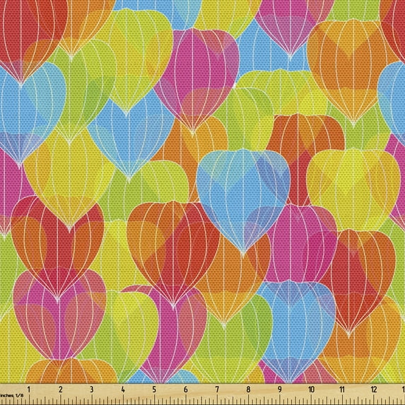 Ambesonne Floral Boho Fabric by the Yard Upholstery, Colorful Physalises Art, 2 Yards, Pink Deep Sky Blue and Orange