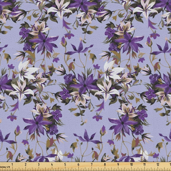 Ambesonne Floral Boho Fabric by the Yard Upholstery, Falling Flowers Leaves, 10 Yards, Blue Violet Pastel Purple