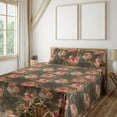 thumbnail image 1 of Ambesonne Floral Boho Fitted & Flat Sheet with Shams 4 Pcs Set, Art of Tropical Flowers, Full, Pale Vermilion Jade Green, 1 of 5