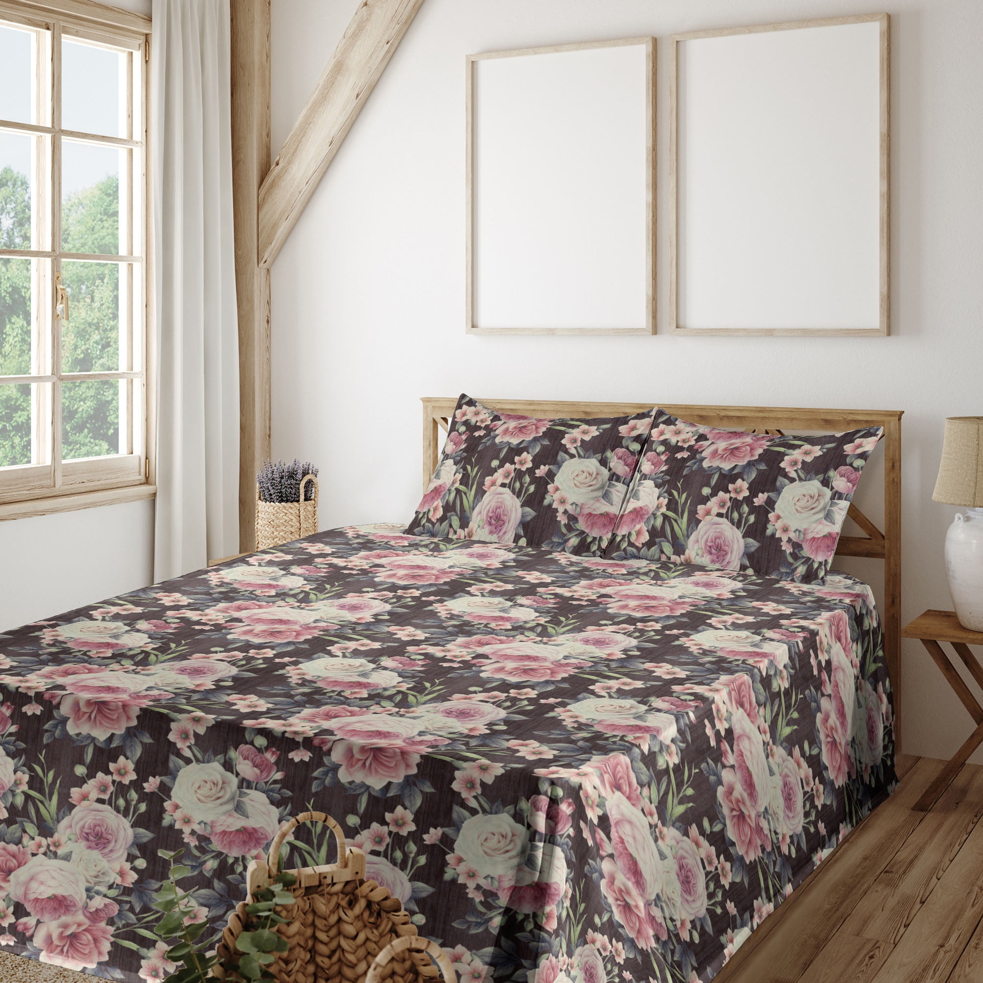 Ambesonne Floral Boho Fitted & Flat Sheet with Shams 4 Pcs Set, Garden — free download