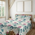 thumbnail image 1 of Ambesonne Floral Boho Fitted & Flat Sheet with Shams 4 Pcs Set, Vintage Hibiscus Print, Calking, Eggshell Magenta Seafoam, 1 of 5