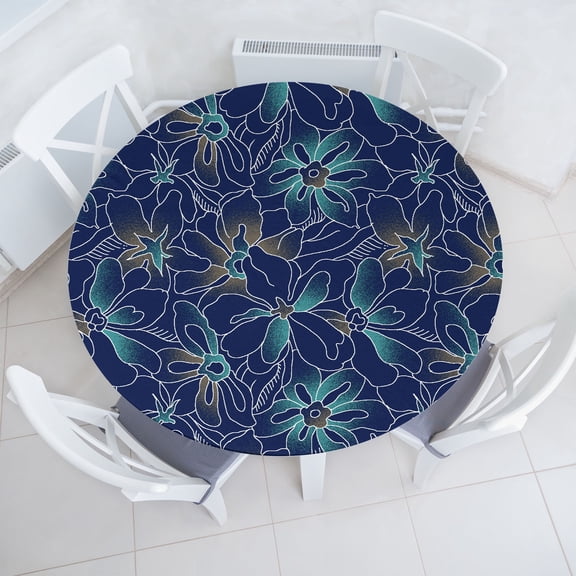 Ambesonne Floral Boho Fitted Round Tablecloth, Modern Trippy Flowers, 36"- 40" Diameter, Turquoise Dark Lavender