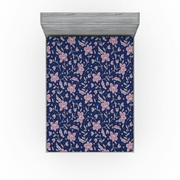 Ambesonne Floral Boho Fitted Sheet, Dreamy Night Flowers, California King, Dark Lavender Pastel Pink
