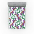 thumbnail image 1 of Ambesonne Floral Boho Fitted Sheet, Exotics Botany Pattern, Queen Size, Purple Forest Green White, 1 of 5
