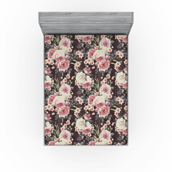Ambesonne Floral Boho Fitted Sheet, Garden Scene Flowers, Queen Size, Pale Yellow Pastel Pink