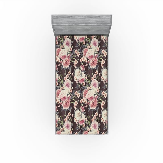 Ambesonne Floral Boho Fitted Sheet, Garden Scene Flowers, Twin XL Size, Pale Yellow Pastel Pink
