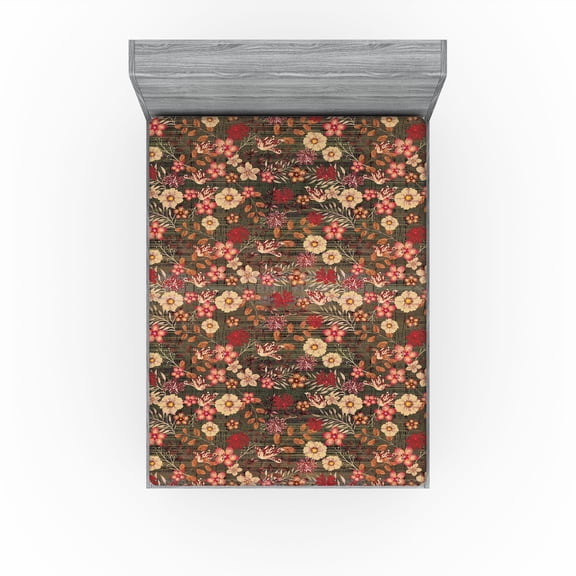 Ambesonne Floral Boho Fitted Sheet, Innocent Flowers Art, California King, Pale Peach Dark Coral