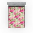 thumbnail image 1 of Ambesonne Floral Boho Fitted Sheet, Simple Blooming Roses, King Size, Fern Green Hot Pink, 1 of 5