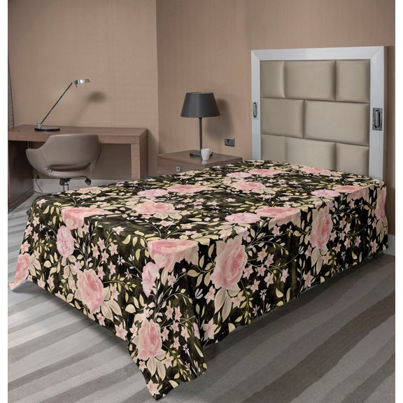 Ambesonne Floral Boho Flat Bedding Sheet Soft Top Sheet, Dreamy Flower Scene Art, Twin, Pastel Pink Avocado Green