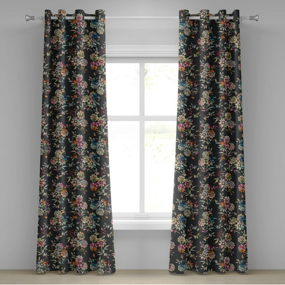 Ambesonne Floral Boho Grommet Curtain, Art Blooming Flowers, 50"x84", Dark Taupe Multicolor