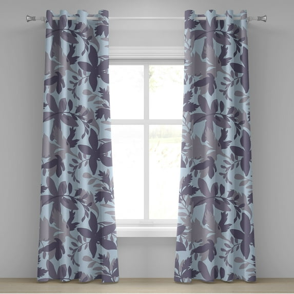 Ambesonne Floral Boho Grommet Curtain, Art of Simple Flowers, 50"x84", Dark Indigo Pale Blue