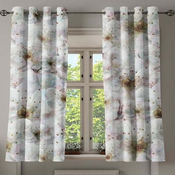 Ambesonne Floral Boho Grommet Curtain, Dreamy Garden Scene, 50"x63", Green Brown Pale Eggshell