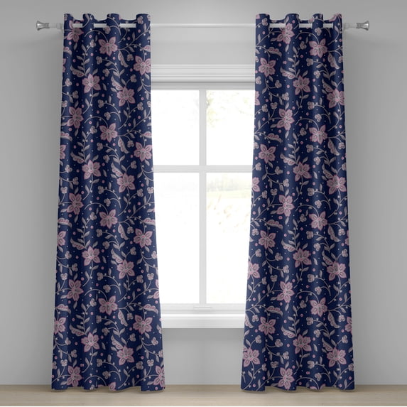 Ambesonne Floral Boho Grommet Curtain, Dreamy Night Flowers, 50"x84", Dark Lavender Pastel Pink