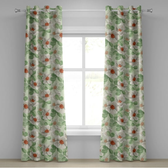 Ambesonne Floral Boho Grommet Curtain, Garden Scene Flowers, 50"x84", Peacock Green and Cinnamon