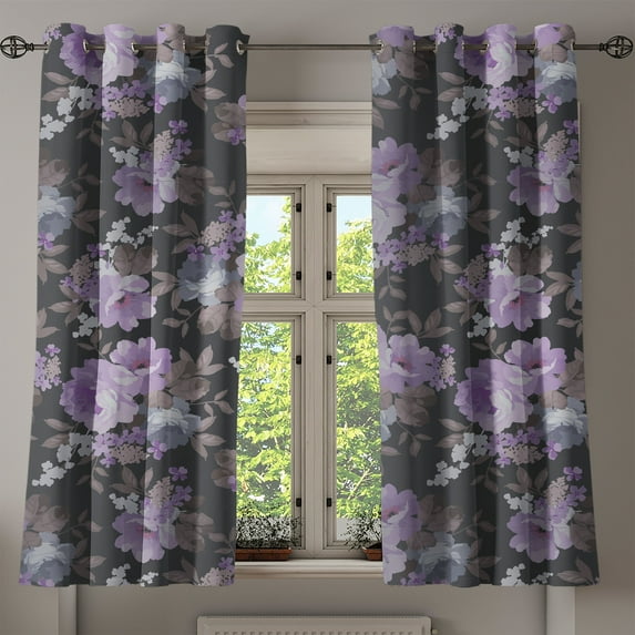 Ambesonne Floral Boho Grommet Curtain, Gothic Flowers Print, 50"x60", Pale Lilac Dusk Off White