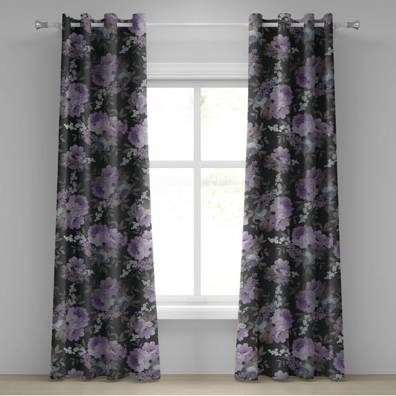 Ambesonne Floral Boho Grommet Curtain, Gothic Flowers Print, 50"x84", Pale Lilac Dusk Off White