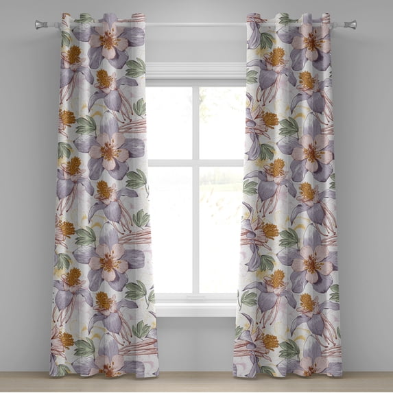 Ambesonne Floral Boho Grommet Curtain, Japan Feels Flowers, 50"x96", Ceil Blue Pale Rose White