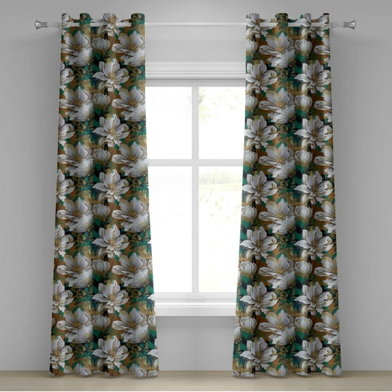 Ambesonne Floral Boho Grommet Curtain, Pattern Delicate Floral, 50"x120", Pale Ceil Blue Ginger