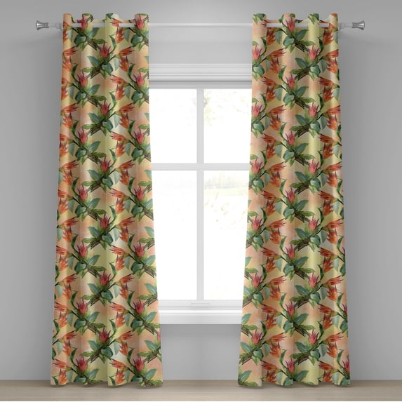 Ambesonne Floral Boho Grommet Curtain, Romantic Flower Leaf, 50"x120", Vermilion Fern Green