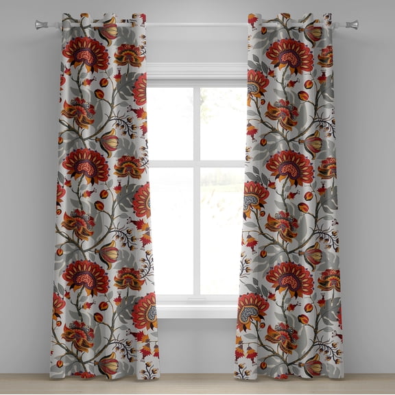 Ambesonne Floral Boho Grommet Curtain, Traditional Asian Bloom, 50"x84", Dark Pink Pale Grey