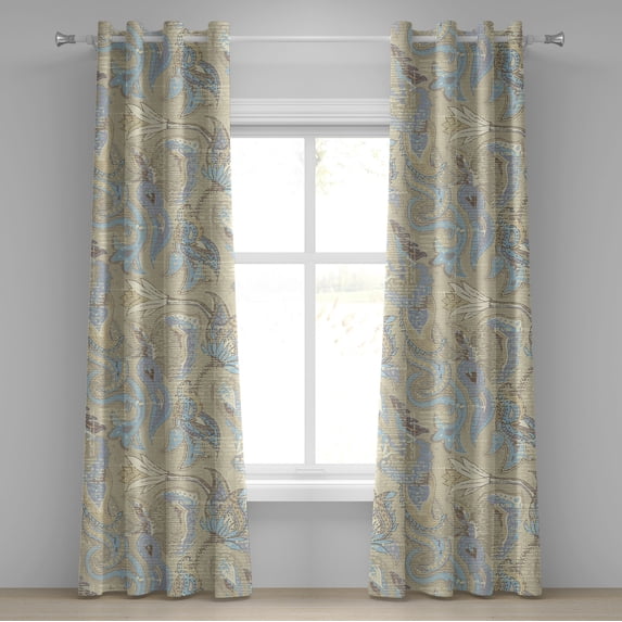 Ambesonne Floral Boho Grommet Curtain, Vintage Flowers Motif, 50"x120", Pale Camel Pale Sky Blue