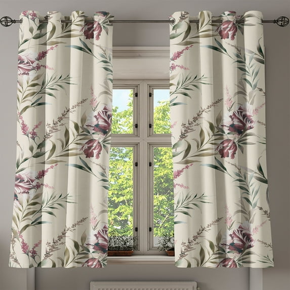 Ambesonne Floral Boho Grommet Curtain, Vintage Palette Leaves, 50"x63", Eggshell Dried Rose