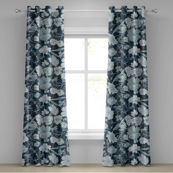 Ambesonne Floral Boho Grommet Curtain, Vintage Retro Petals, 50"x120", Slate Blue Soft Blue