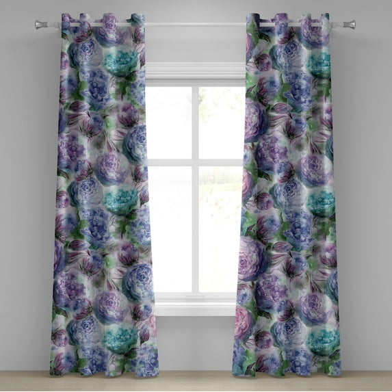 Ambesonne Floral Boho Grommet Curtain, Watercolor Blooms Art, 50"x72", Lavender Blue Pale Lilac