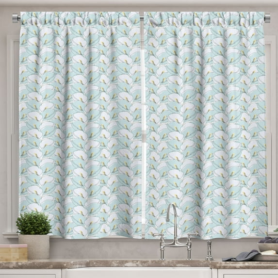 Ambesonne Floral Boho Kitchen Curtains, Calla Flowers Ornament, 55"x24", Soft Blue and Off White