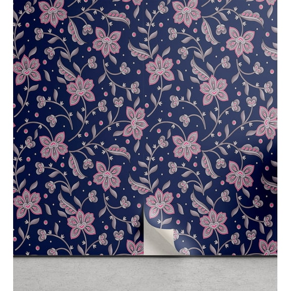 Ambesonne Floral Boho Peel & Stick Wallpaper for Home, Dreamy Night Flowers, 13"x36", Dark Lavender Pastel Pink