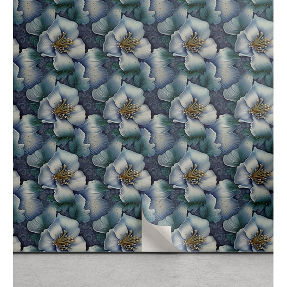 Ambesonne Floral Boho Peel & Stick Wallpaper for Home, Flowers Romantic Dreamy, 13"x72", Ceil Blue Teal Marigold