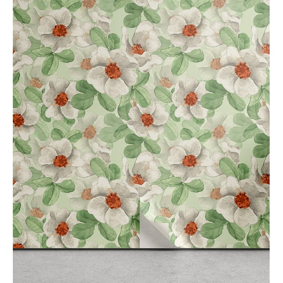 Ambesonne, Floral Boho Peel & Stick Wallpaper for Home, Garden Scene Flowers, 13"x72", Peacock Green and Cinnamon