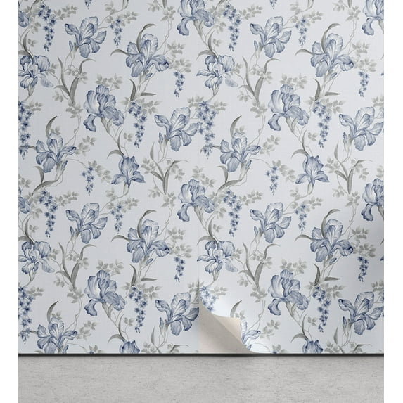 Ambesonne Floral Boho Peel & Stick Wallpaper for Home, Garden Scene Romance, 13"x100", Pale Ceil Blue Pale Grey