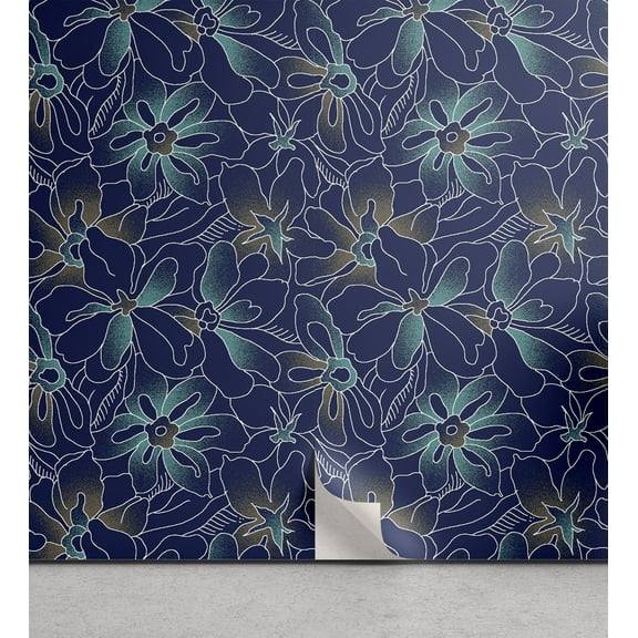 Ambesonne Floral Boho Peel & Stick Wallpaper for Home, Modern Trippy Flowers, 13"x100", Turquoise Dark Lavender