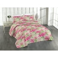 thumbnail image 1 of Ambesonne Floral Boho Quilted Bedspread Set 3 Pcs, Simple Blooming Roses, Twin, Fern Green Hot Pink, 1 of 4