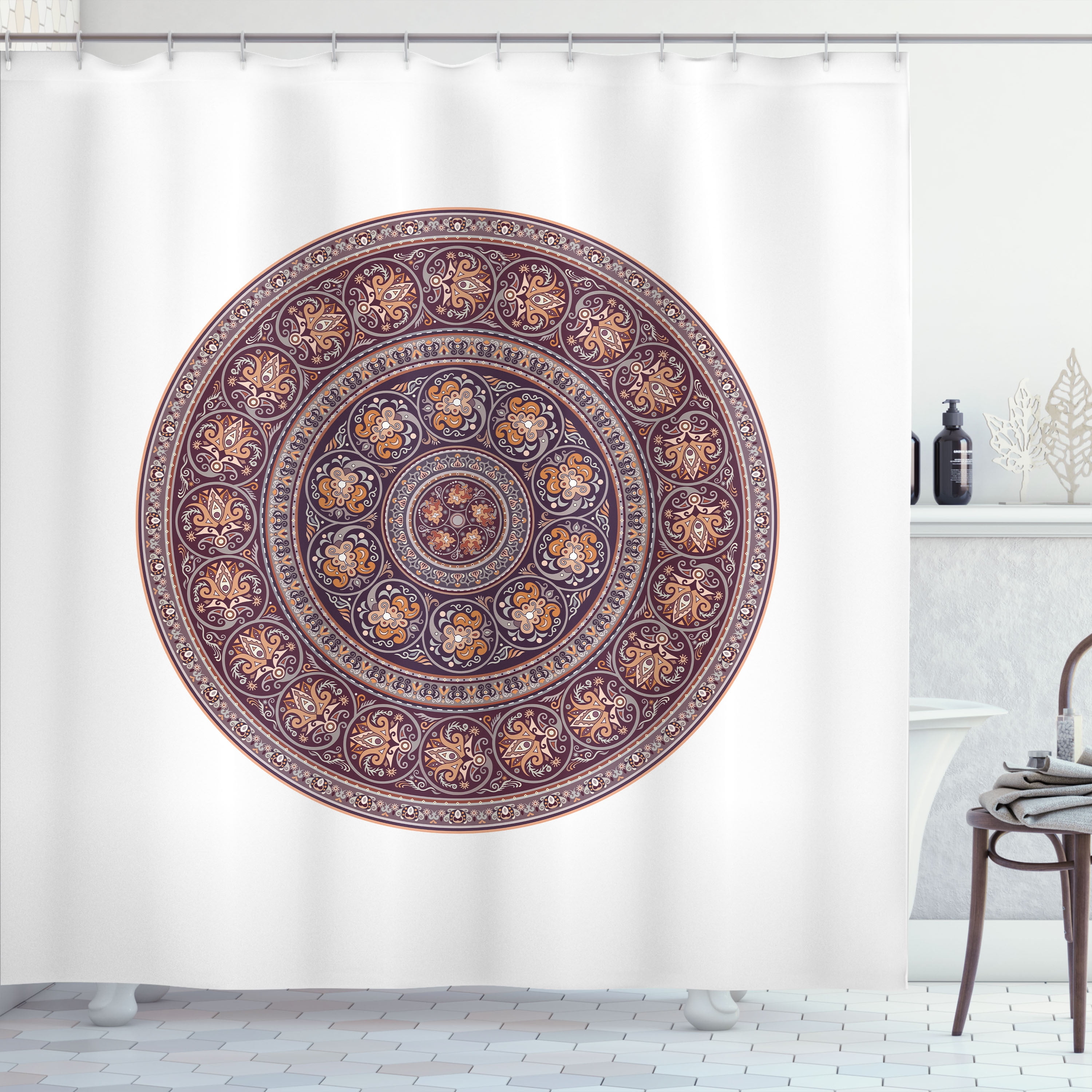 Ambesonne Floral Boho Shower Curtain, Flowers Round Pattern, 69"Wx70"L