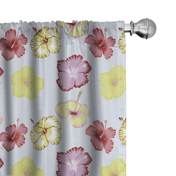 Ambesonne Floral Country 4-Panel Curtains, Hibiscus Silhouettes, 56"x95", Dark Coral and Pale Green